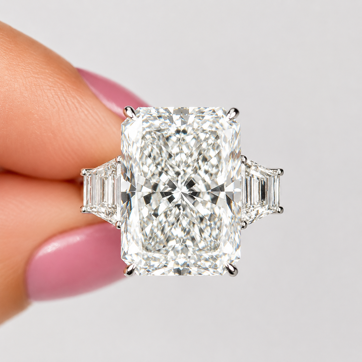 12.34 Carats White Gold Radiant Cut 3Stone Diamond Engagement Ring